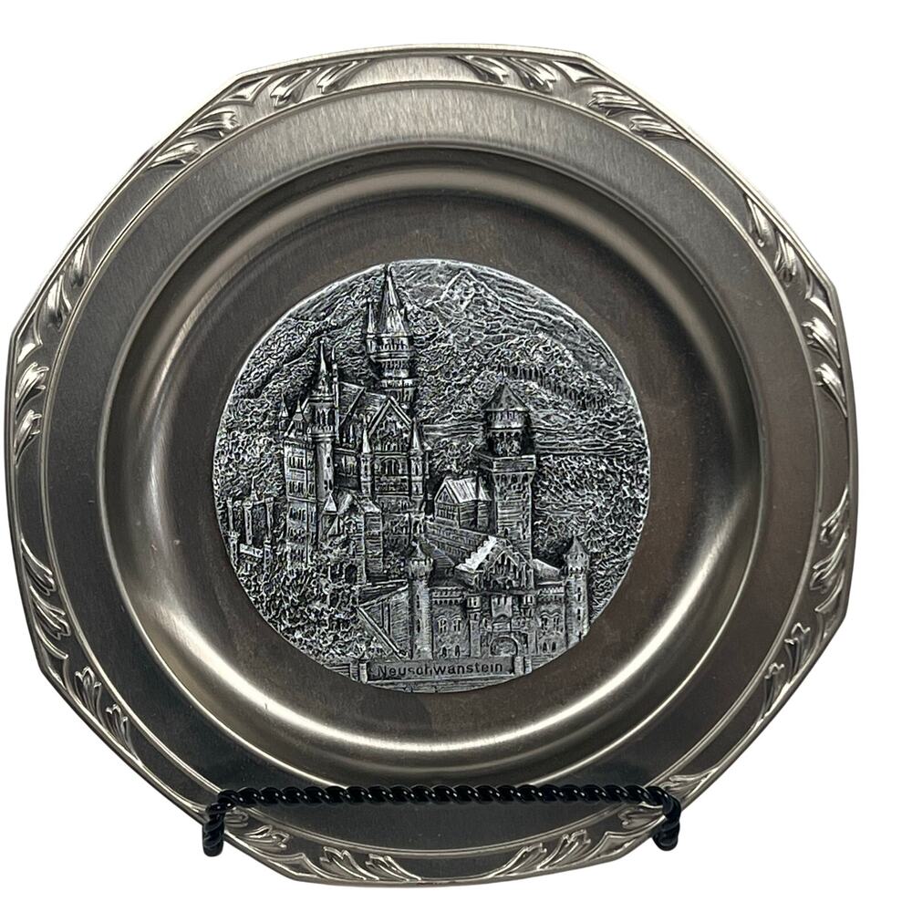 Vintage German 3D Souvenir Metal Plate Neuschwanstein Castle Bavaria Resin Image